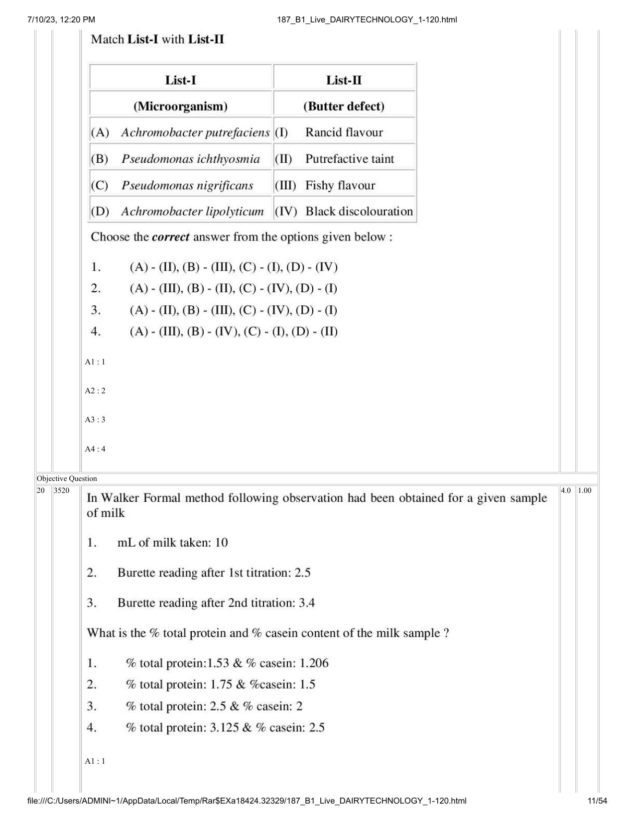 ICAR AIEEA PG 2023 DAIRY TECHNOLOGY Question Paper - Page 11