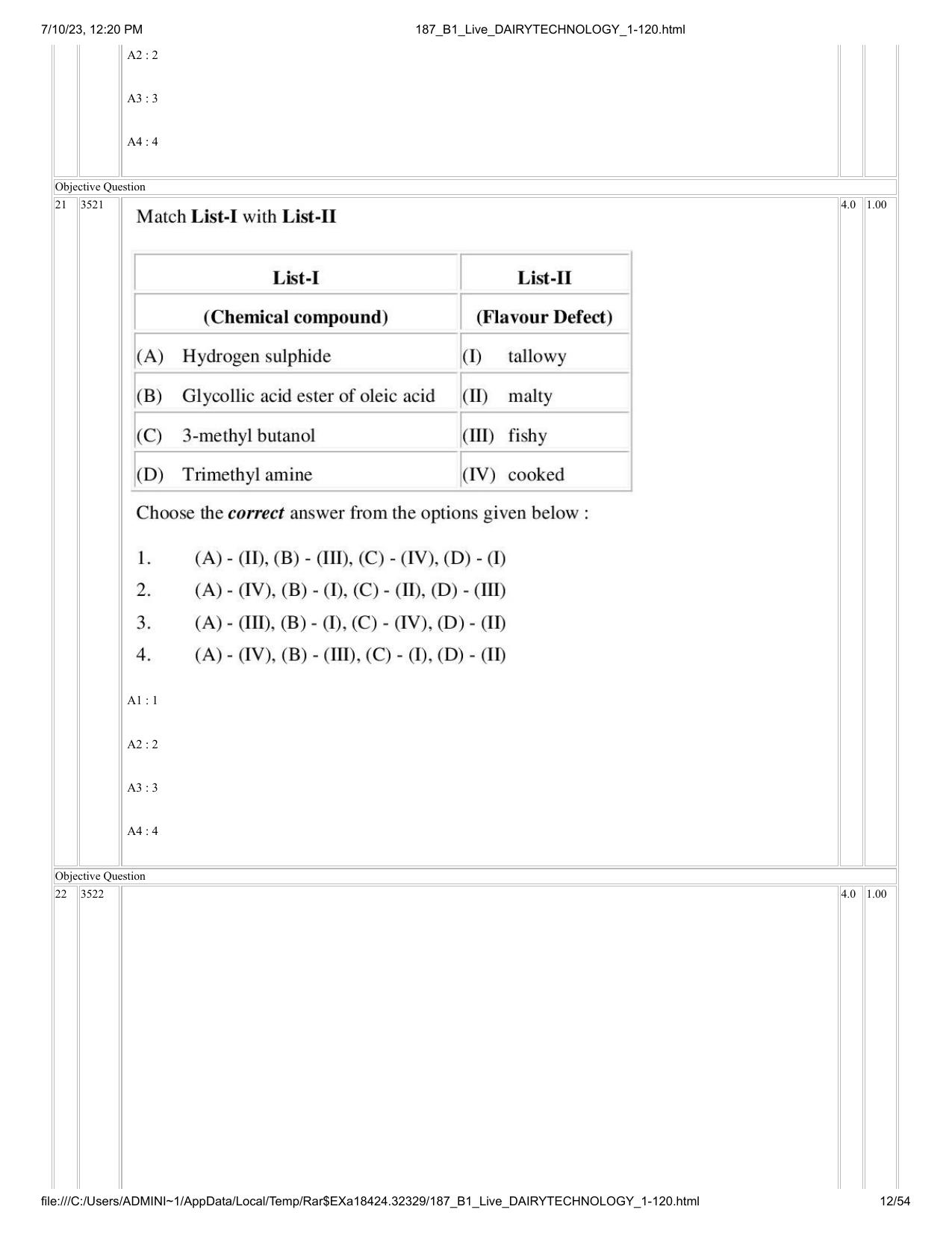 ICAR AIEEA PG 2023 DAIRY TECHNOLOGY Question Paper - Page 12