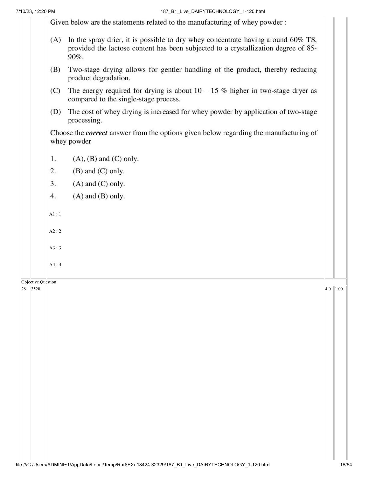 ICAR AIEEA PG 2023 DAIRY TECHNOLOGY Question Paper - Page 16