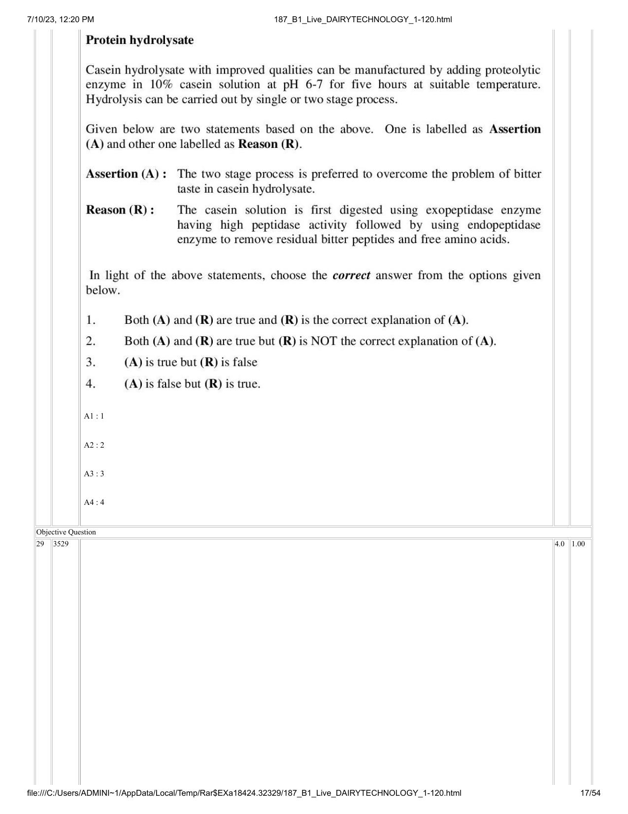 ICAR AIEEA PG 2023 DAIRY TECHNOLOGY Question Paper - Page 17