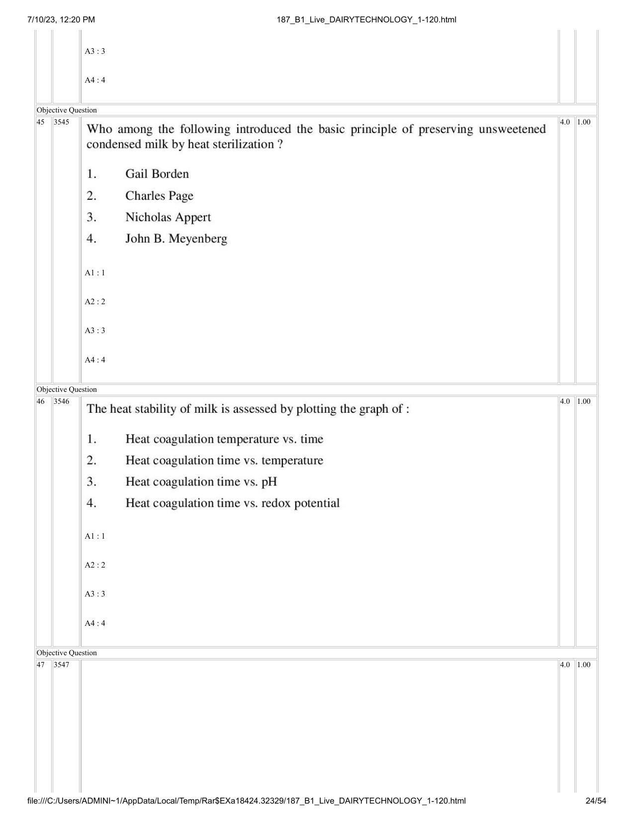 ICAR AIEEA PG 2023 DAIRY TECHNOLOGY Question Paper - Page 24