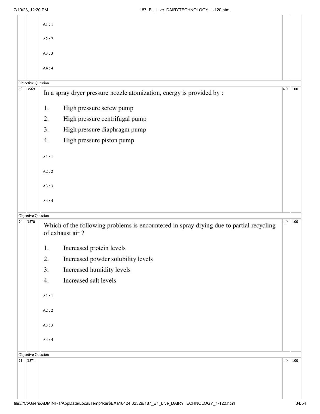 ICAR AIEEA PG 2023 DAIRY TECHNOLOGY Question Paper - Page 34