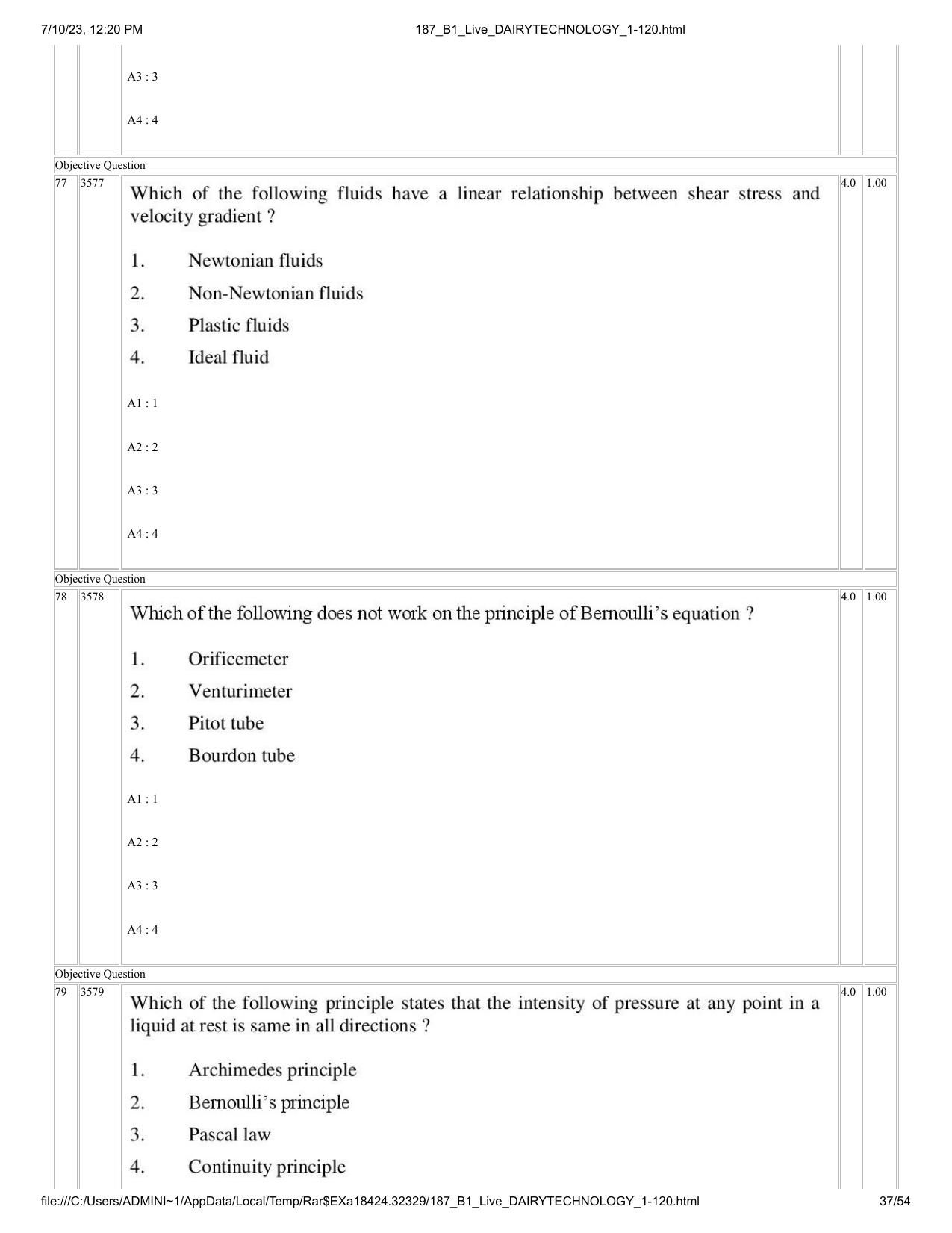 ICAR AIEEA PG 2023 DAIRY TECHNOLOGY Question Paper - Page 37