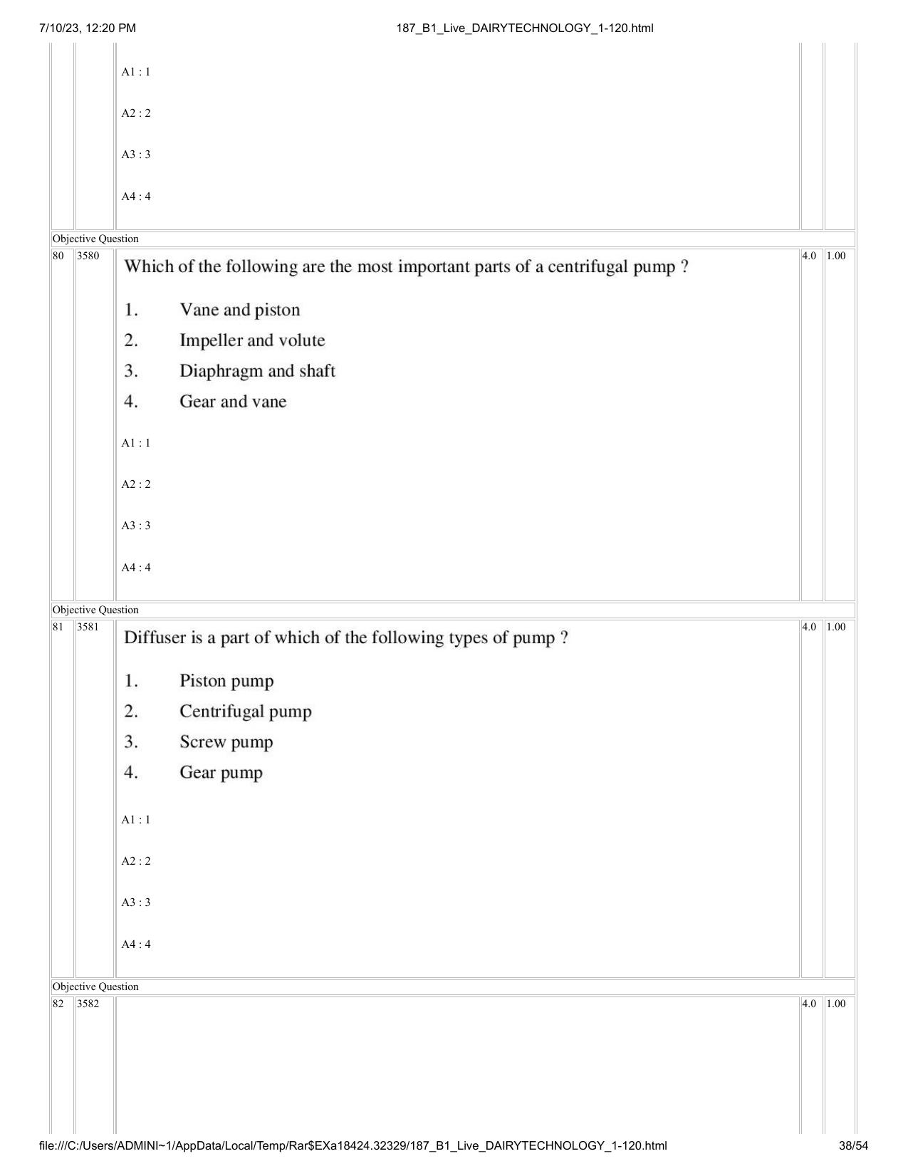 ICAR AIEEA PG 2023 DAIRY TECHNOLOGY Question Paper - Page 38