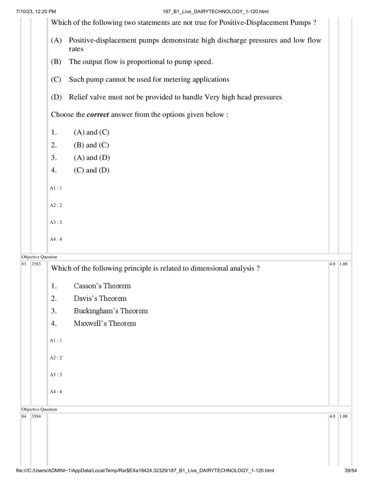ICAR AIEEA PG 2023 DAIRY TECHNOLOGY Question Paper - Page 39