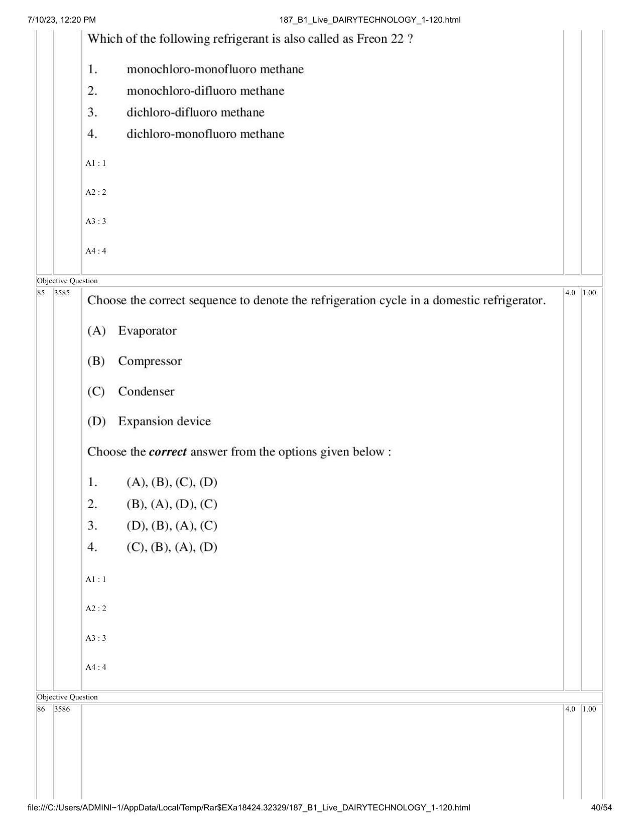 ICAR AIEEA PG 2023 DAIRY TECHNOLOGY Question Paper - Page 40
