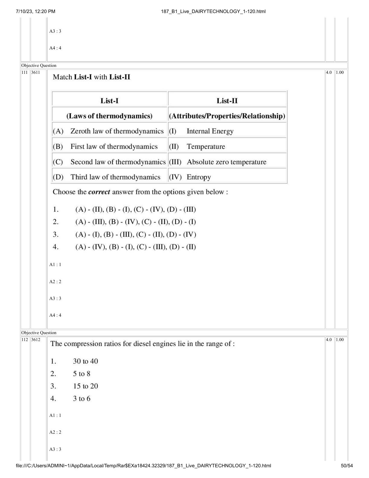 ICAR AIEEA PG 2023 DAIRY TECHNOLOGY Question Paper - Page 50