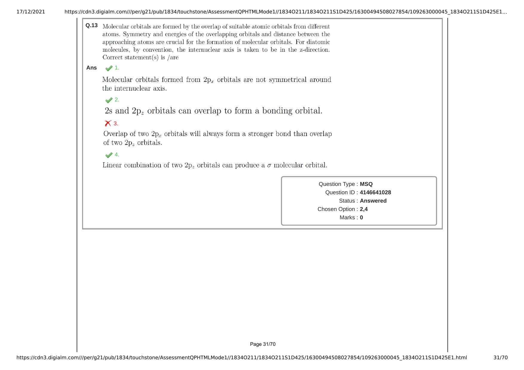 NEST Session I 2021 Question Paper - Page 31