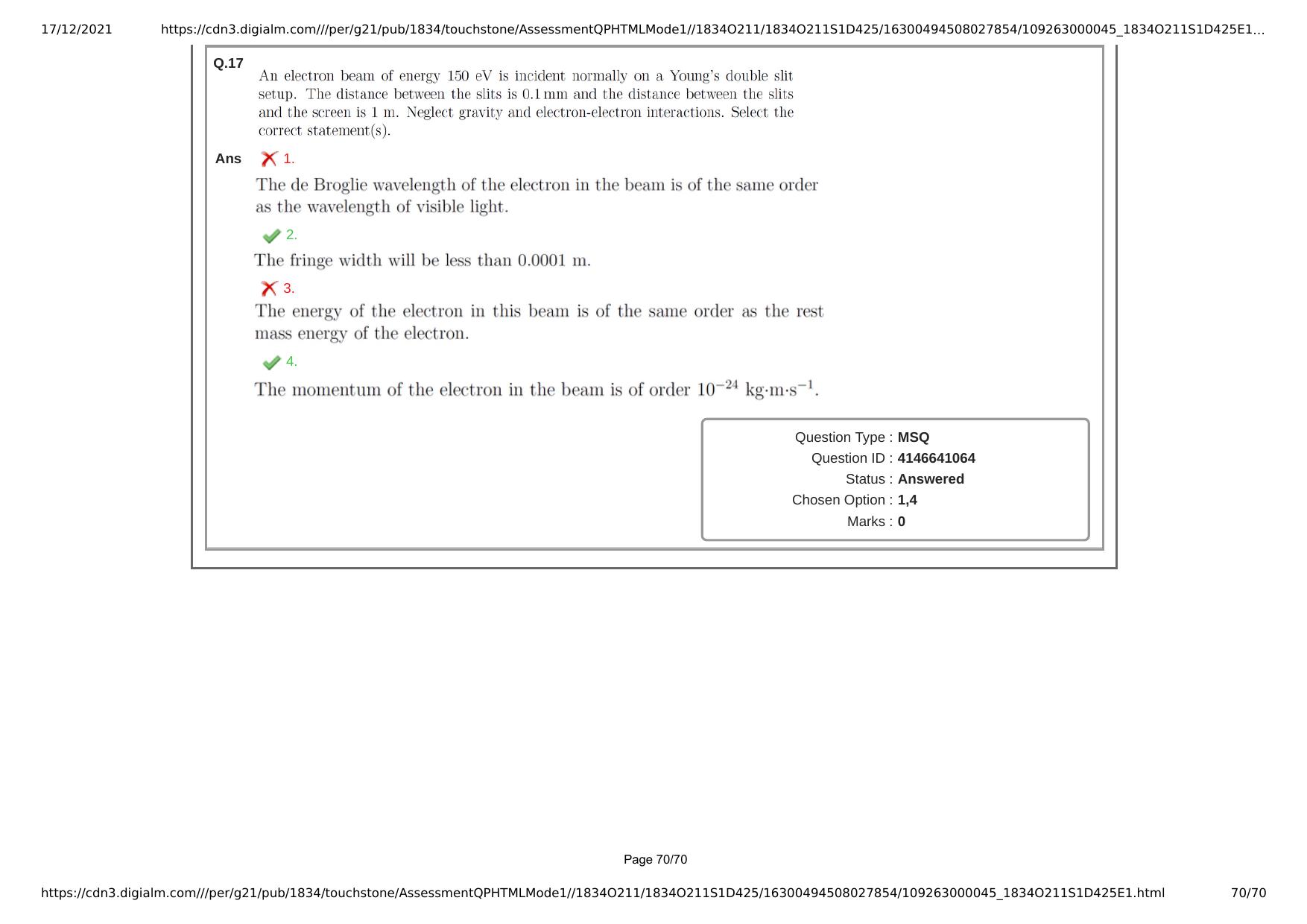 NEST Session I 2021 Question Paper - Page 70