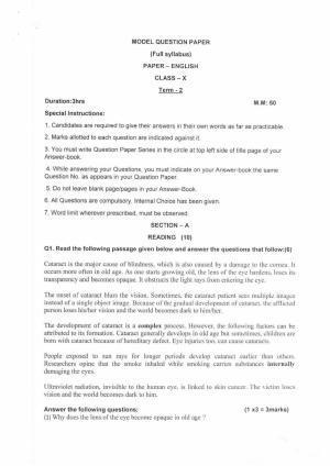HP Board Class 10 English Model Paper