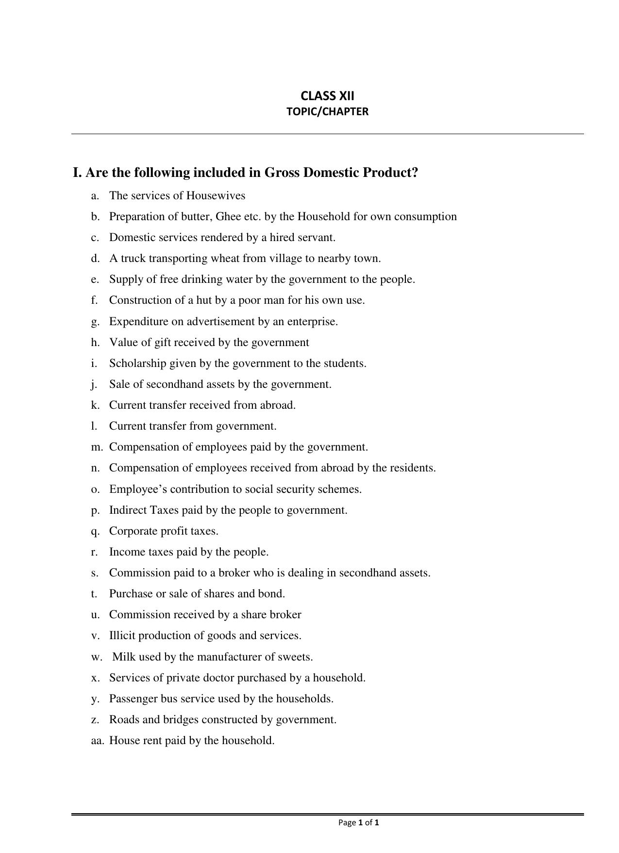 CBSE Class 12 Economics Gross Domestic Product - Page 1