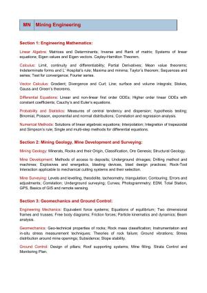 GATE Mining Engineering Syllabus