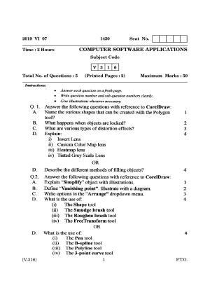 Goa Board Class 12 Computer Software Application 2019 (June 2019) Question Paper