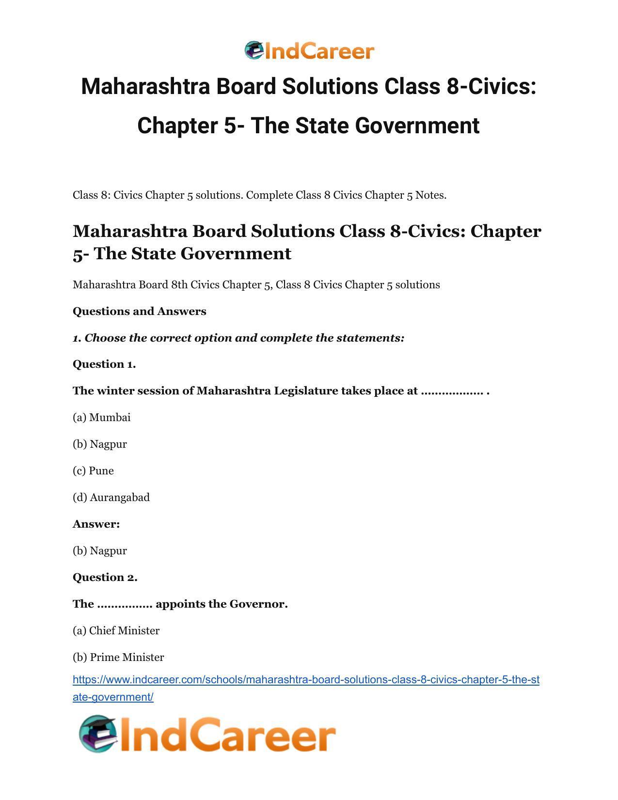 Maharashtra Board Solutions Class 8-Civics: Chapter 5- The State Government - Page 2