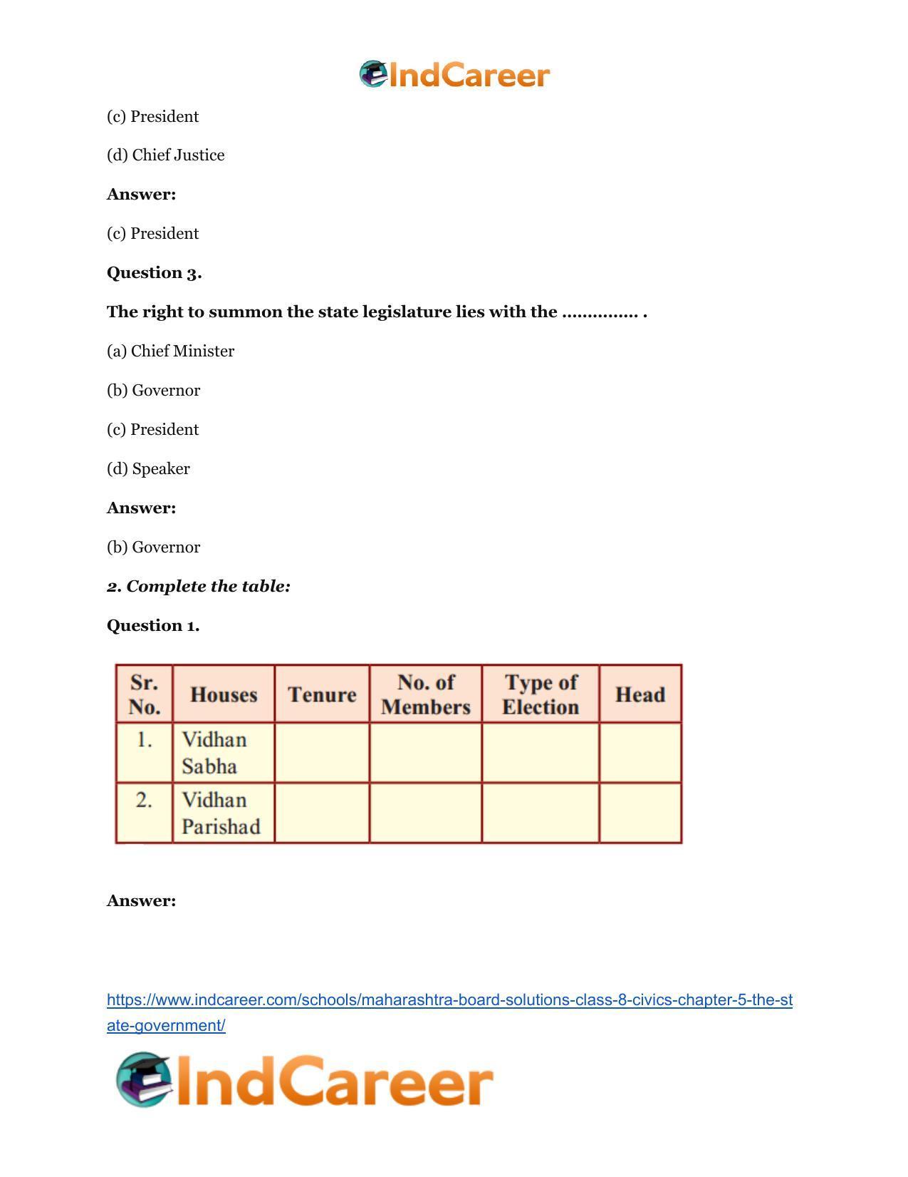 Maharashtra Board Solutions Class 8-Civics: Chapter 5- The State Government - Page 3