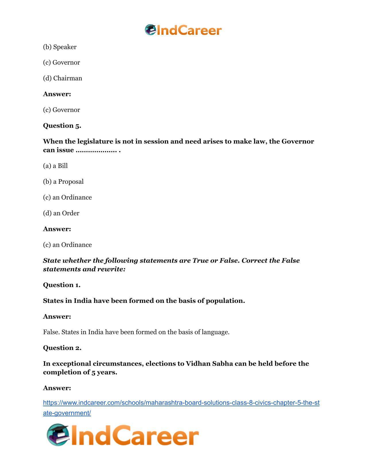 Maharashtra Board Solutions Class 8-Civics: Chapter 5- The State Government - Page 9