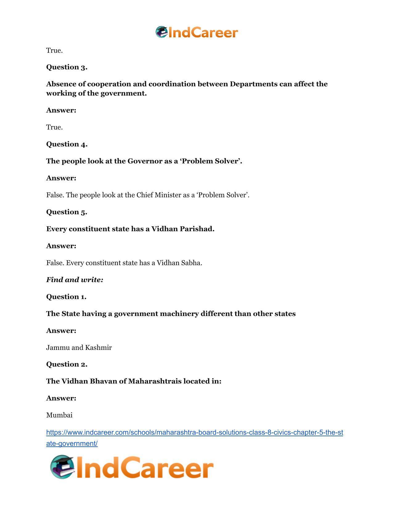 Maharashtra Board Solutions Class 8-Civics: Chapter 5- The State Government - Page 10