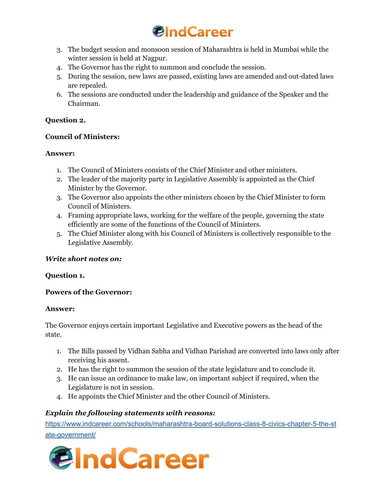 Maharashtra Board Solutions Class 8-Civics: Chapter 5- The State Government - Page 13