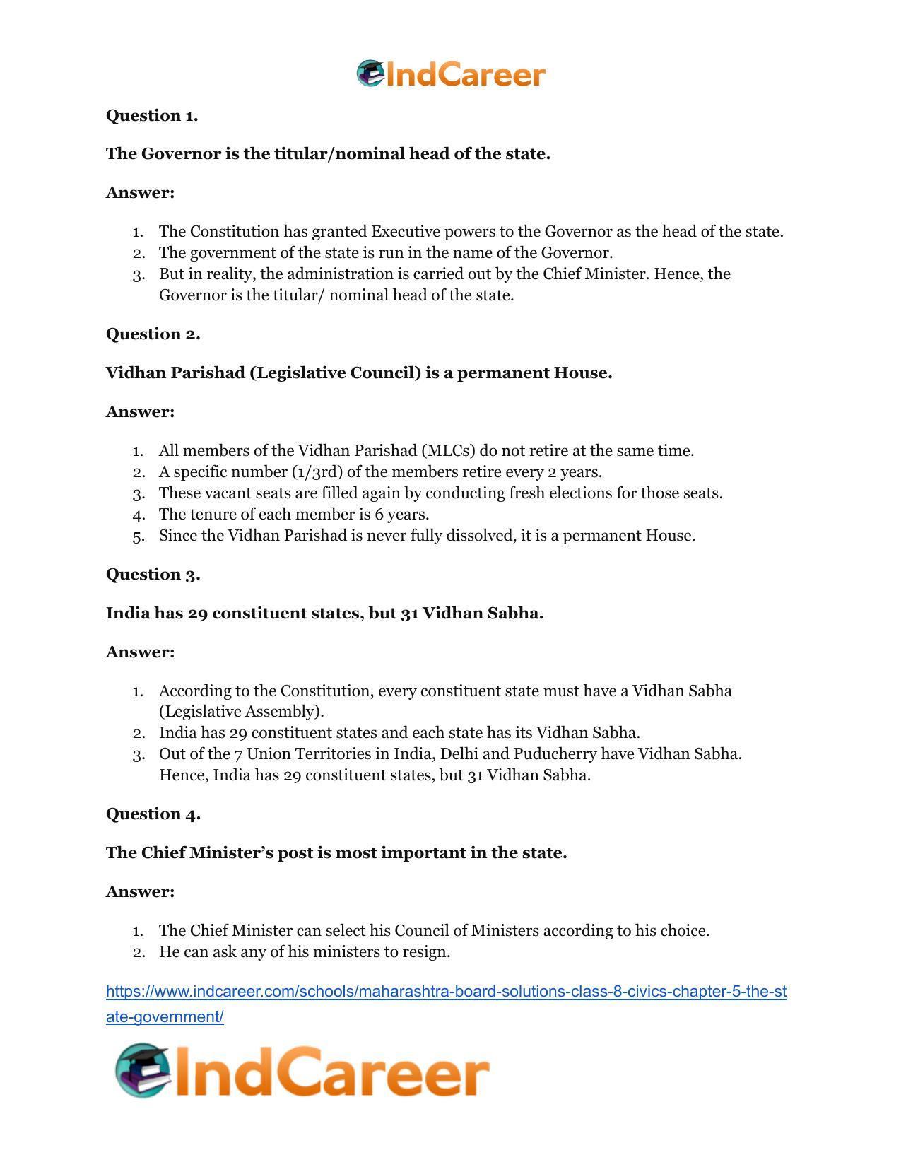 Maharashtra Board Solutions Class 8-Civics: Chapter 5- The State Government - Page 14
