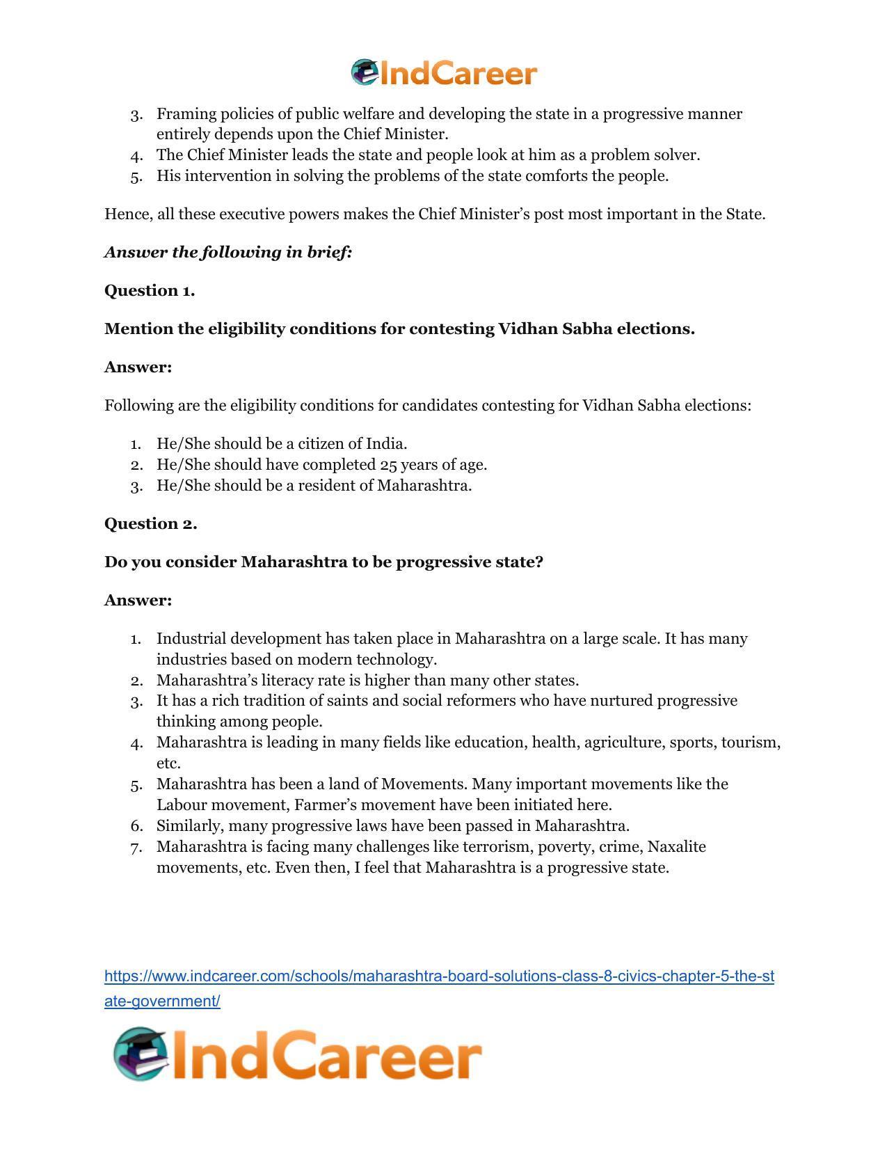 Maharashtra Board Solutions Class 8-Civics: Chapter 5- The State Government - Page 15