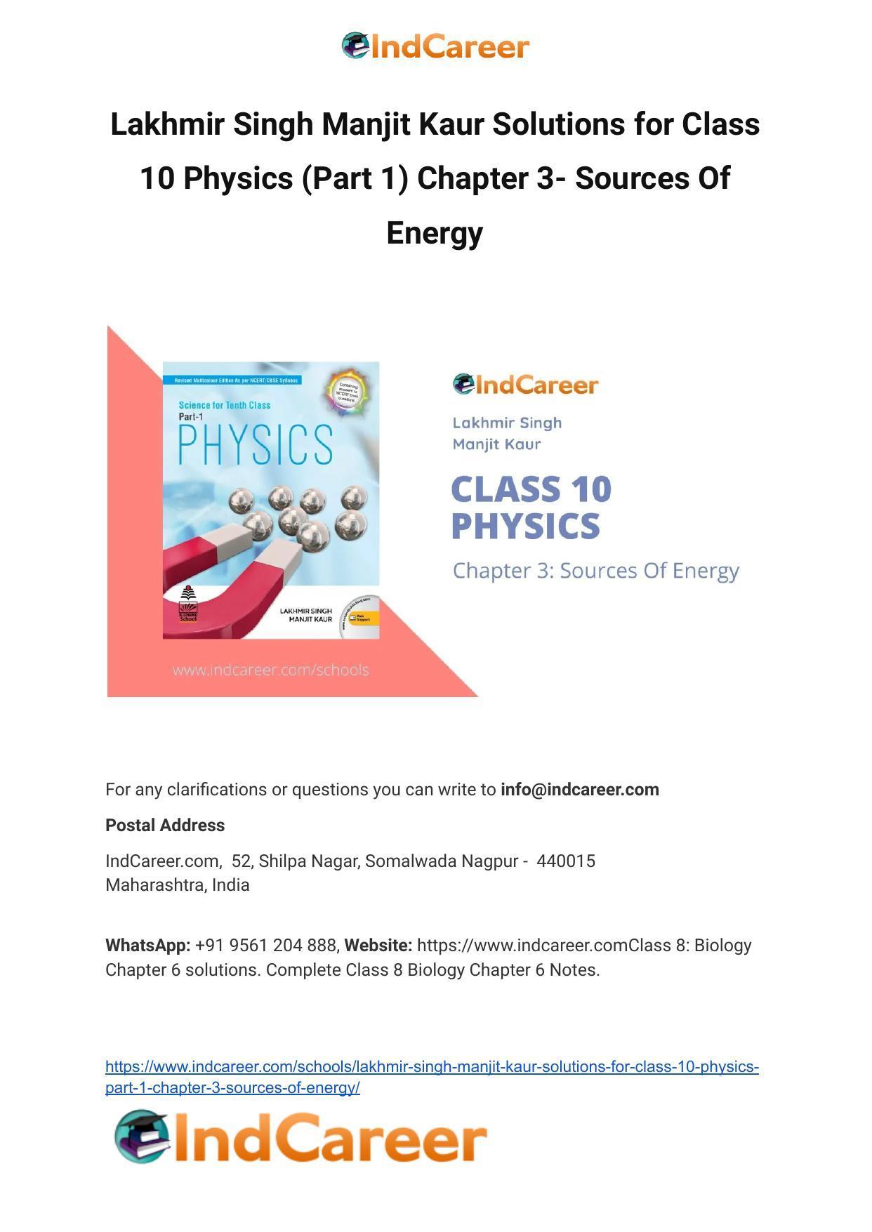 Lakhmir Singh Manjit Kaur  Solutions for Class 10 Physics (Part 1) Chapter 3- Sources Of Energy - Page 1