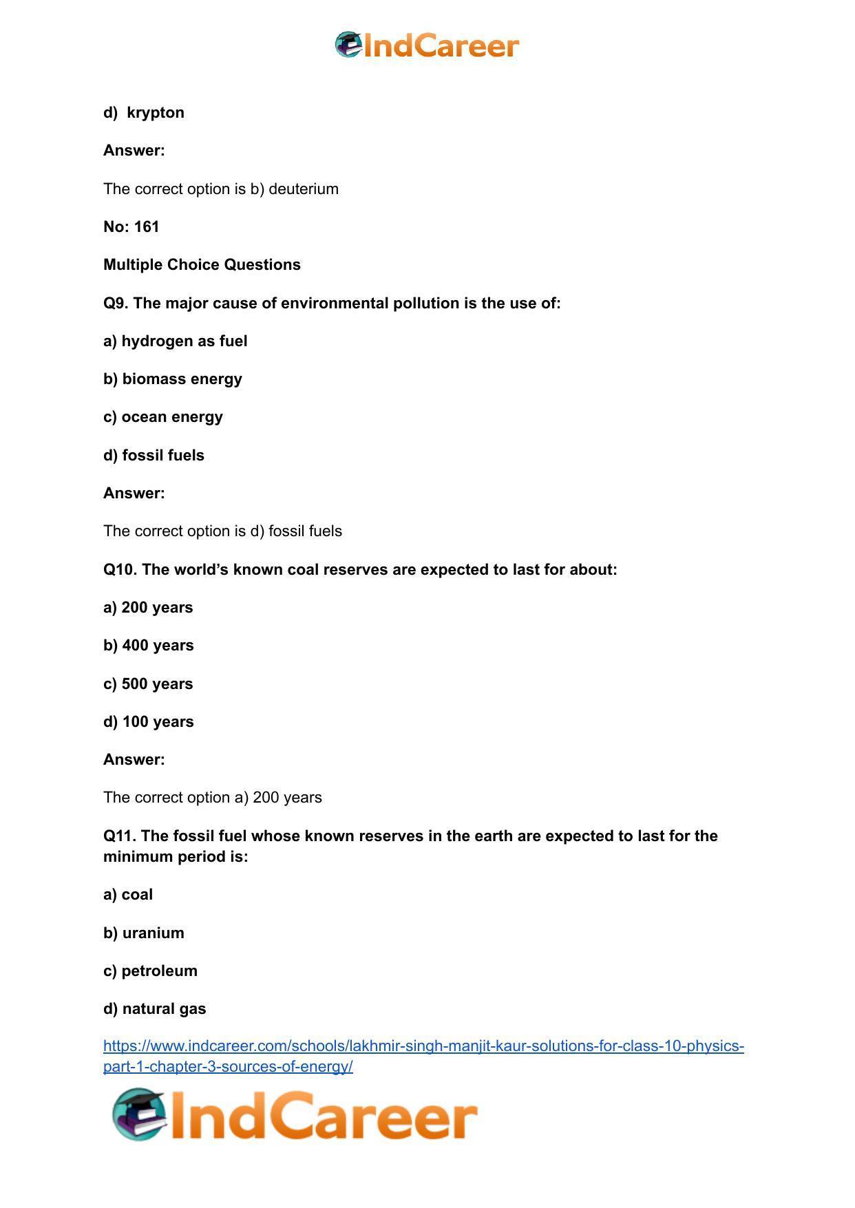 Lakhmir Singh Manjit Kaur  Solutions for Class 10 Physics (Part 1) Chapter 3- Sources Of Energy - Page 31