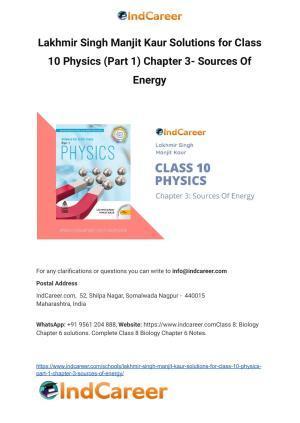 Lakhmir Singh Manjit Kaur  Solutions for Class 10 Physics (Part 1) Chapter 3- Sources Of Energy