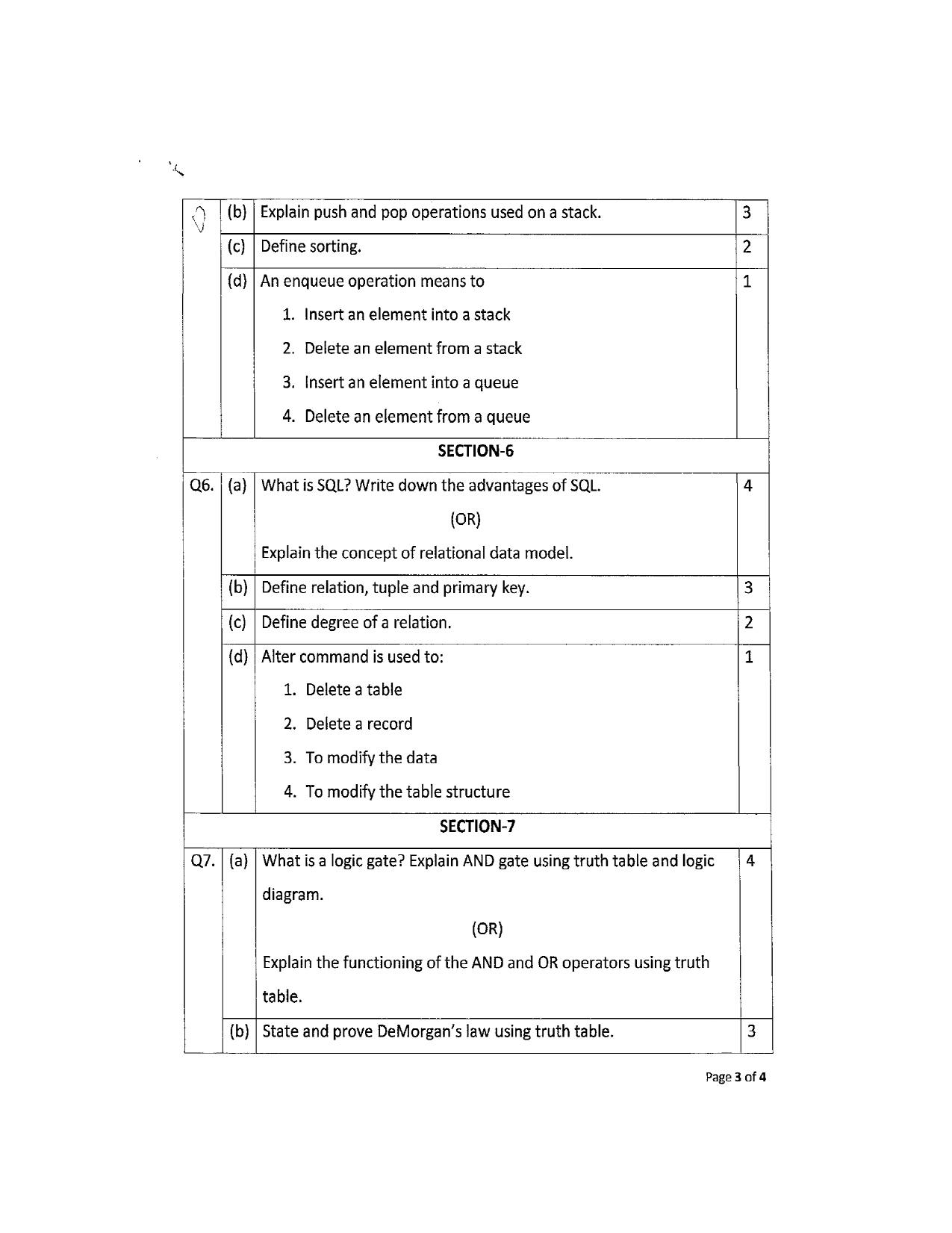 JKBOSE Class 12 Computer Science Model Question Paper - Page 3