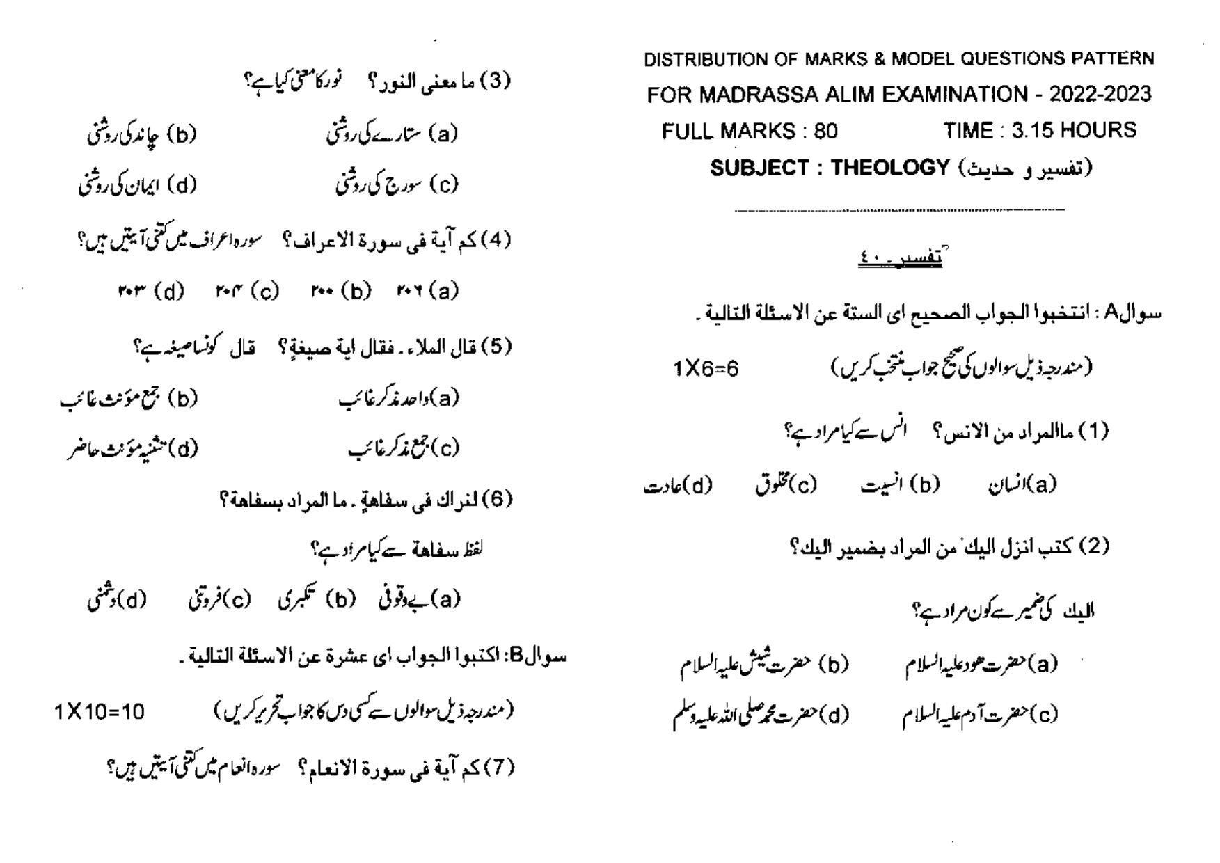 Tripura Board Class 10th Theology Model Question Paper 2023 - Page 2