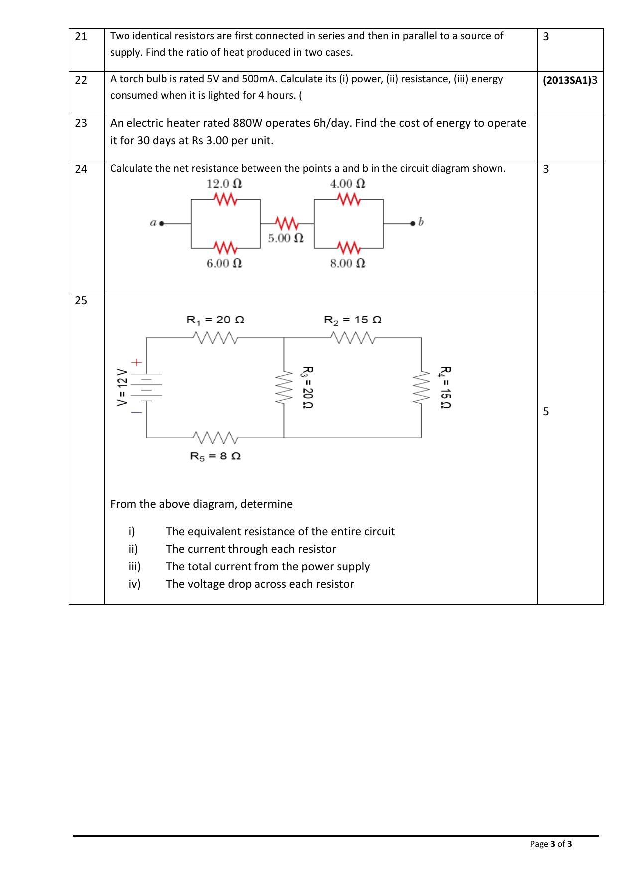 CBSE Worksheets for Class 10 Physics Electricity Assignment - Page 3