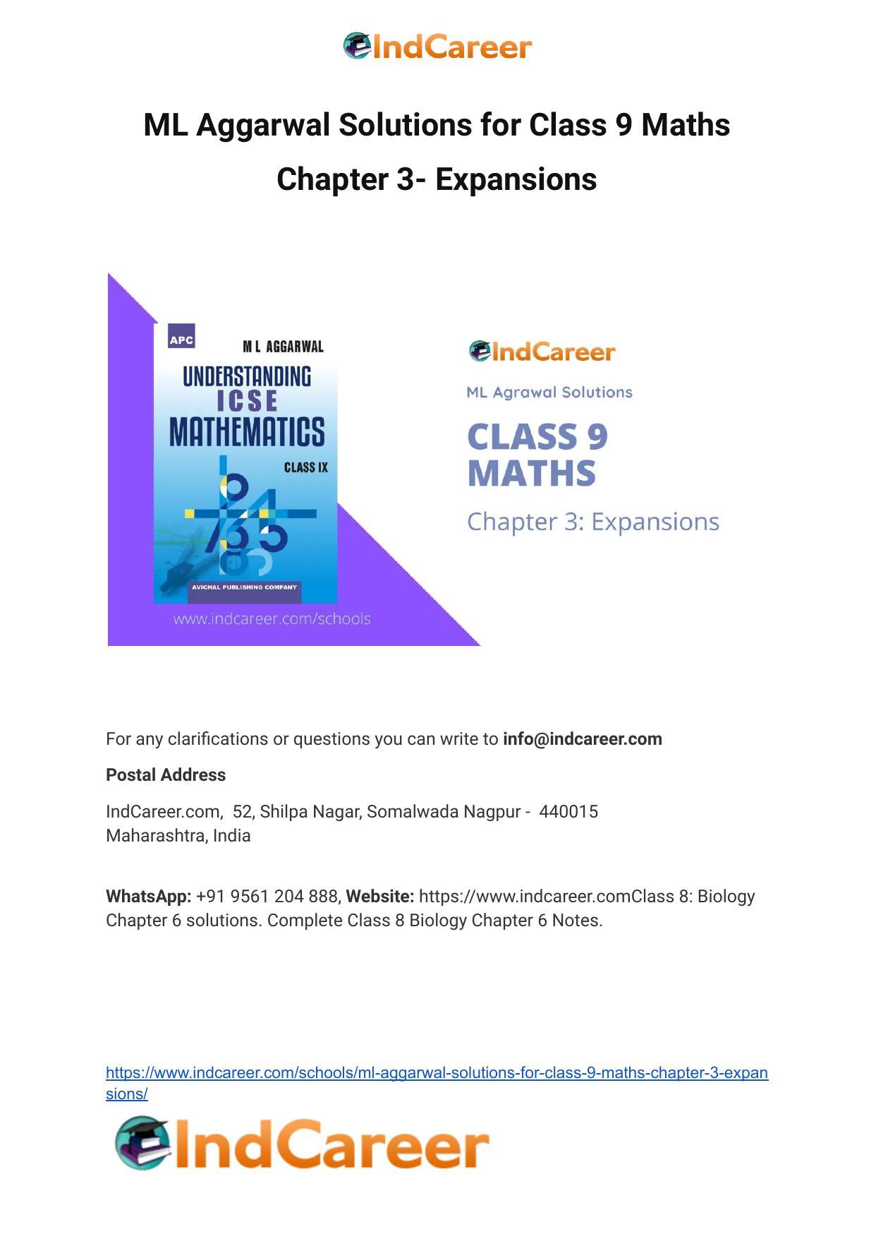 ML Aggarwal Solutions for Class 9 Maths Chapter 3- Expansions - Page 1