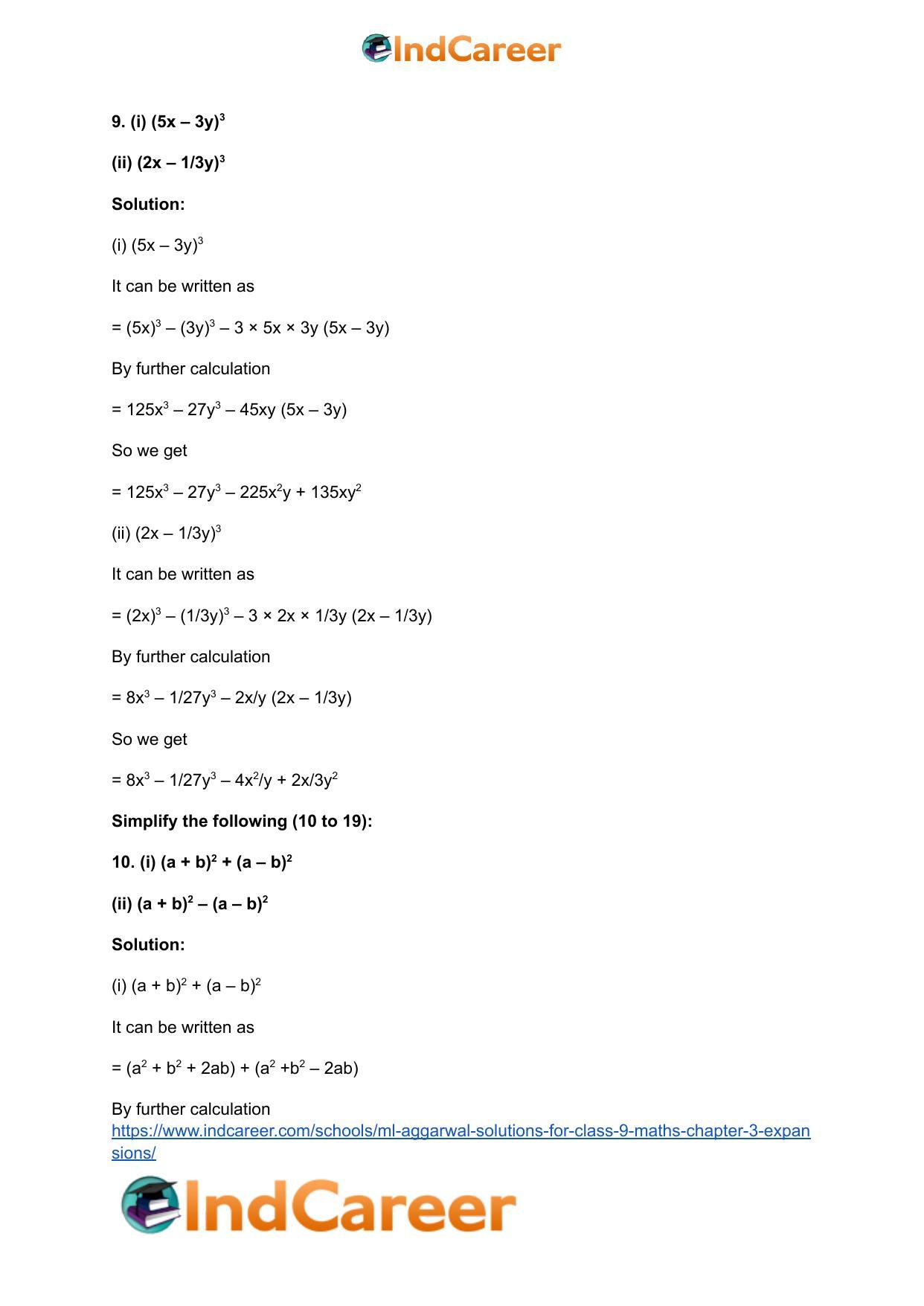 ML Aggarwal Solutions for Class 9 Maths Chapter 3- Expansions - Page 8