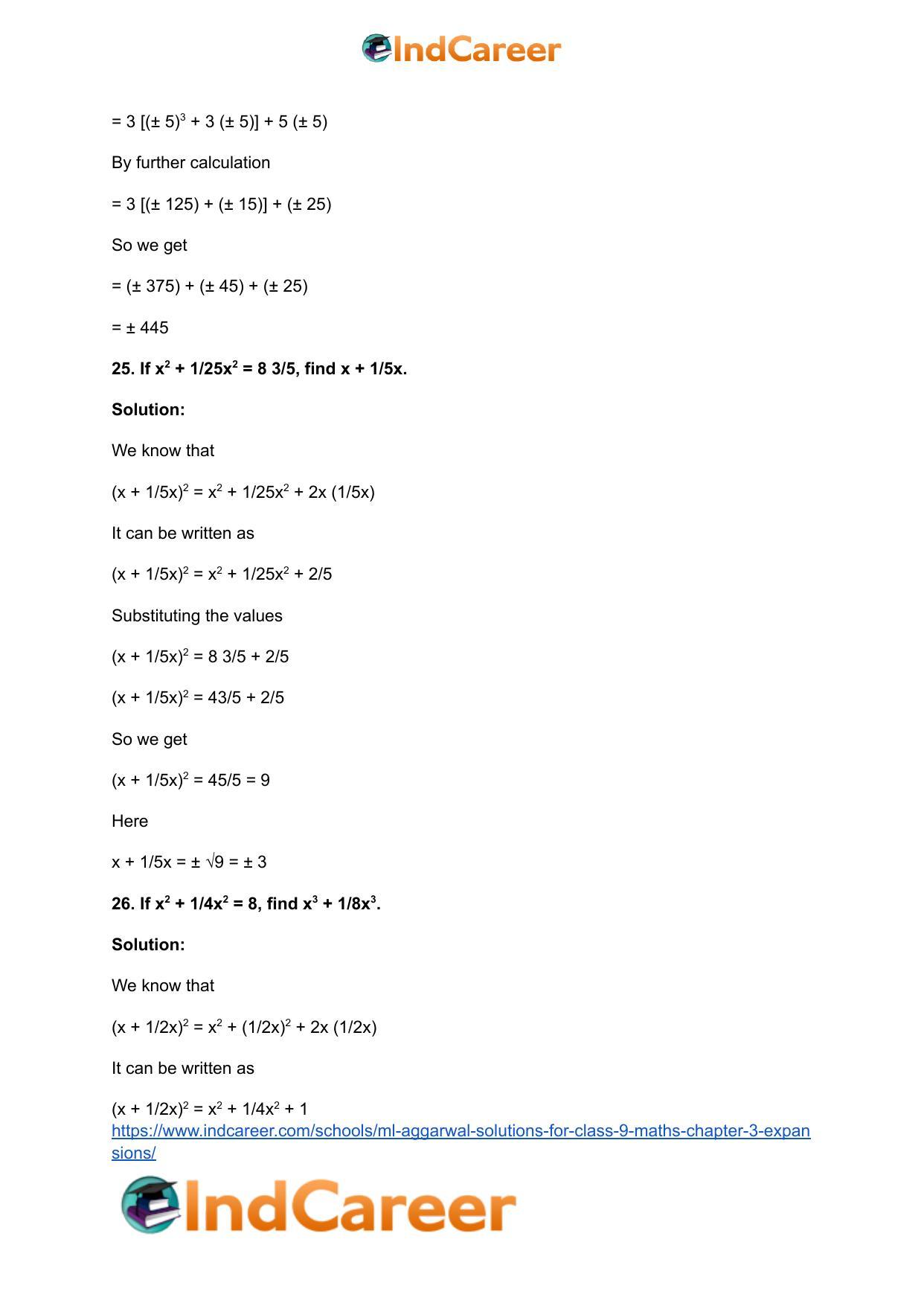 ML Aggarwal Solutions for Class 9 Maths Chapter 3- Expansions - Page 42