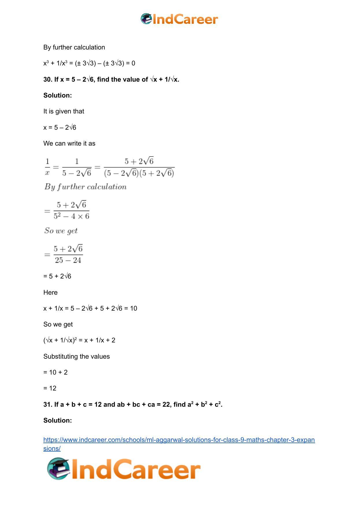 ML Aggarwal Solutions for Class 9 Maths Chapter 3- Expansions - Page 46