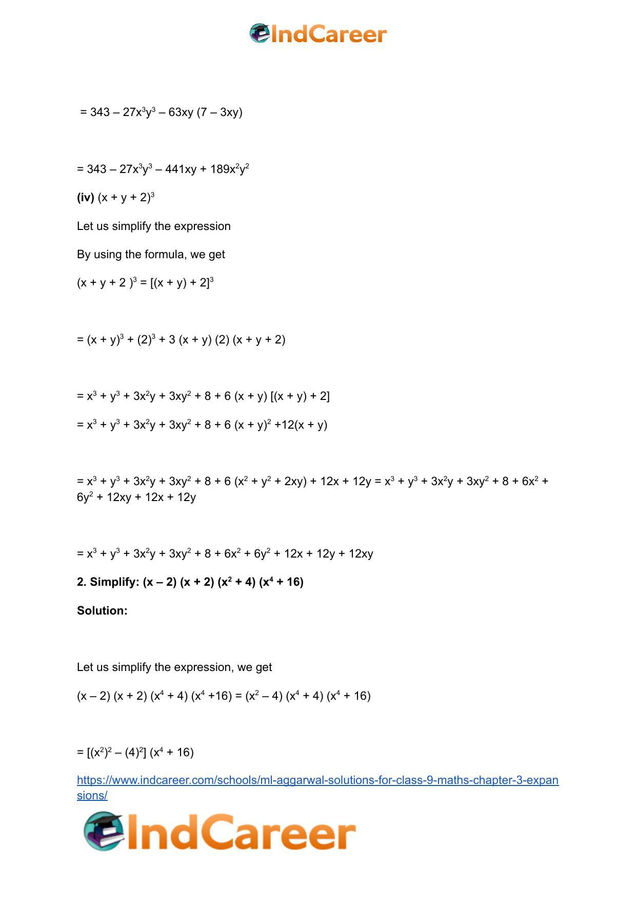 ML Aggarwal Solutions for Class 9 Maths Chapter 3- Expansions - Page 52