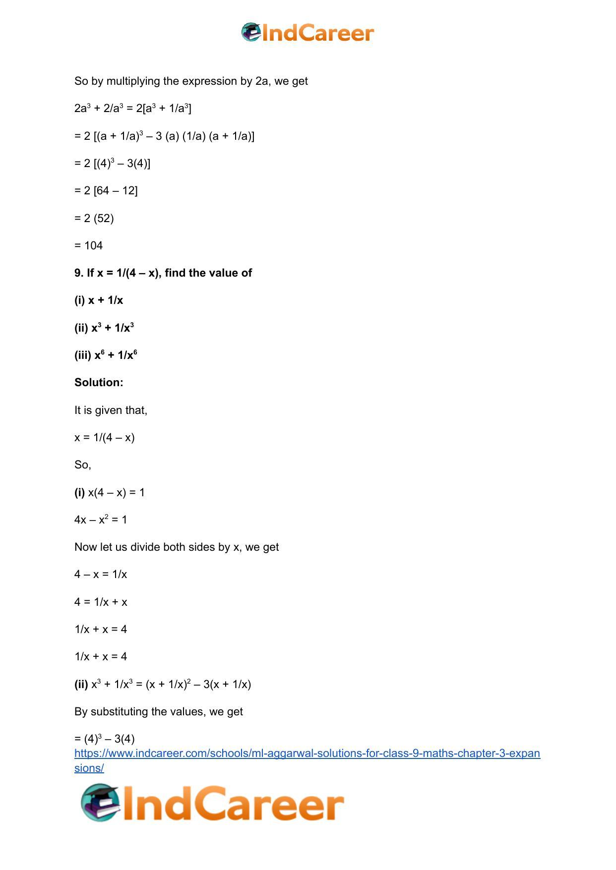 ML Aggarwal Solutions for Class 9 Maths Chapter 3- Expansions - Page 56