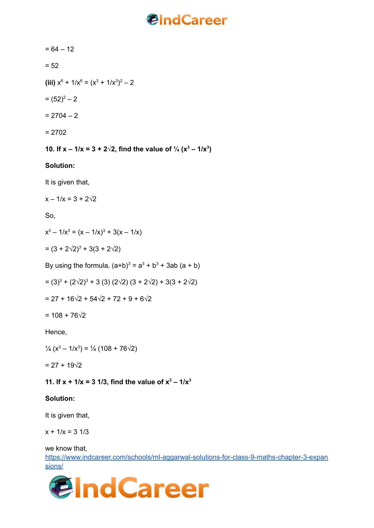 ML Aggarwal Solutions for Class 9 Maths Chapter 3- Expansions - Page 57