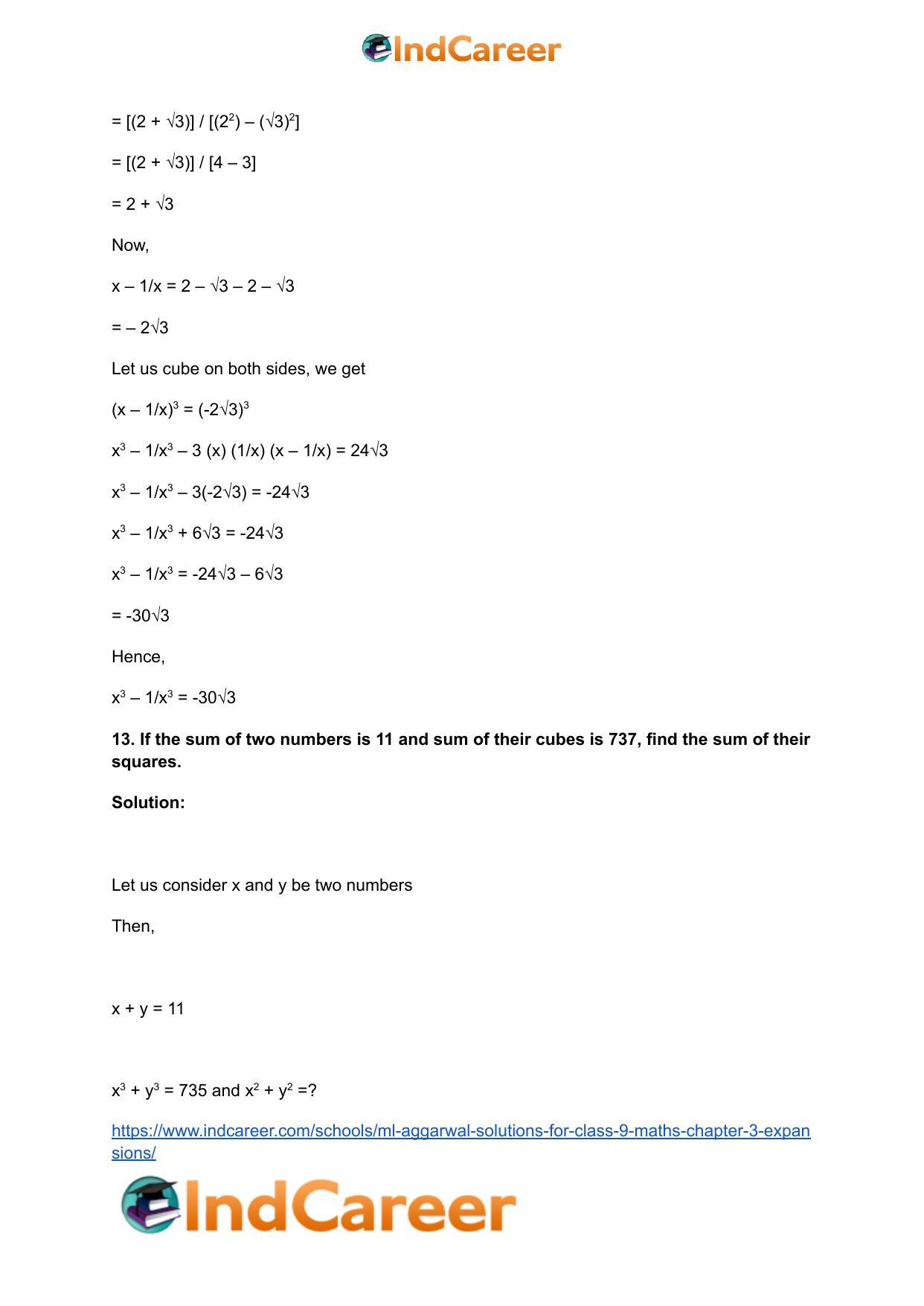 ML Aggarwal Solutions for Class 9 Maths Chapter 3- Expansions - Page 59