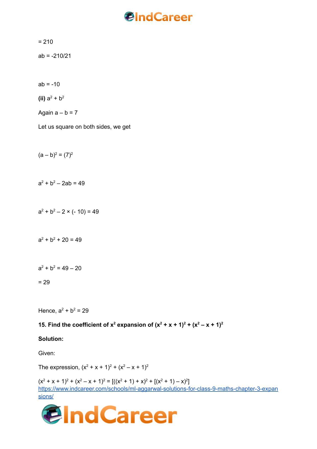 ML Aggarwal Solutions for Class 9 Maths Chapter 3- Expansions - Page 62