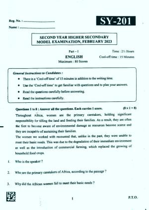Kerala Plus Two 2023 English Model Question Paper