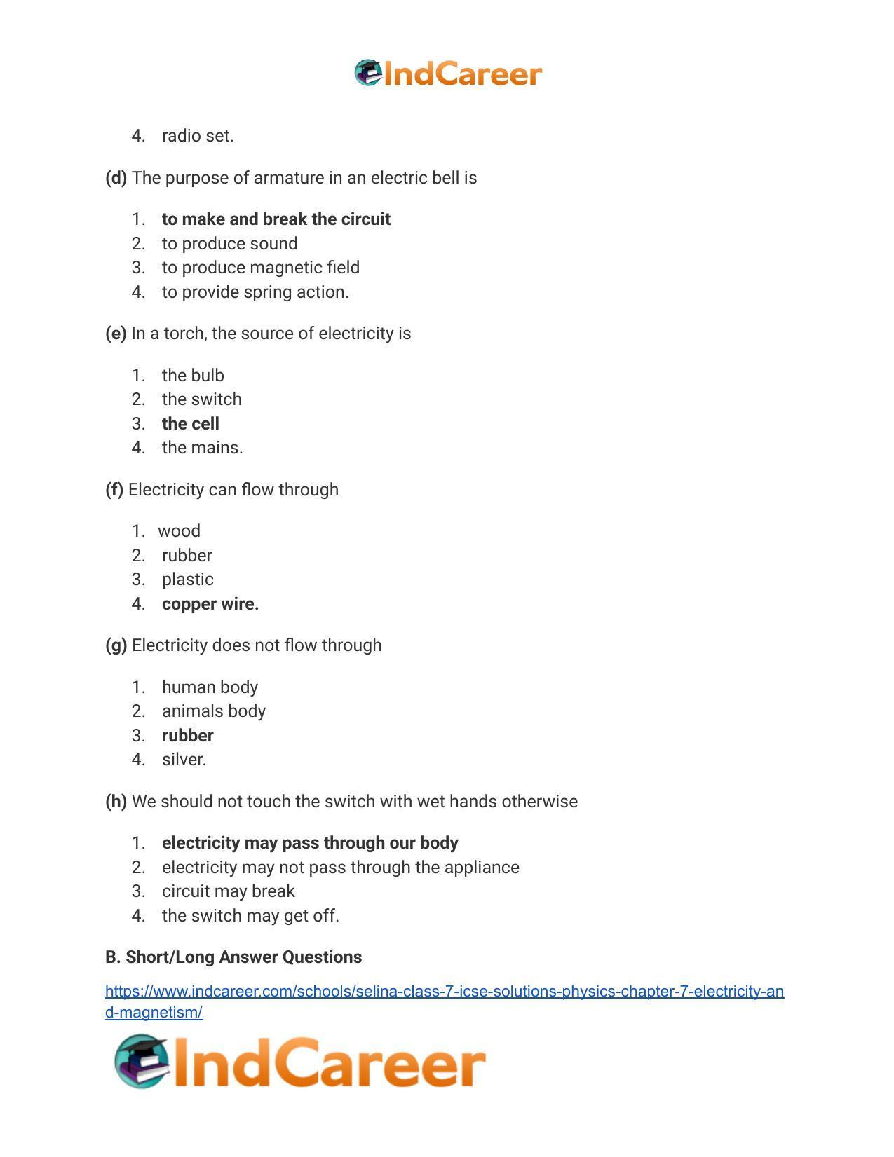 Selina Class 7 ICSE Solutions Physics : Chapter 7- Electricity and Magnetism - Page 7