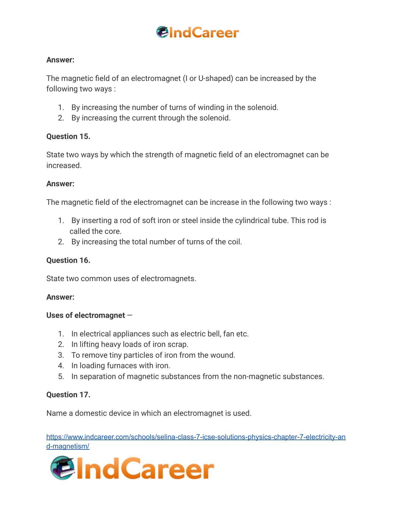Selina Class 7 ICSE Solutions Physics : Chapter 7- Electricity and Magnetism - Page 16