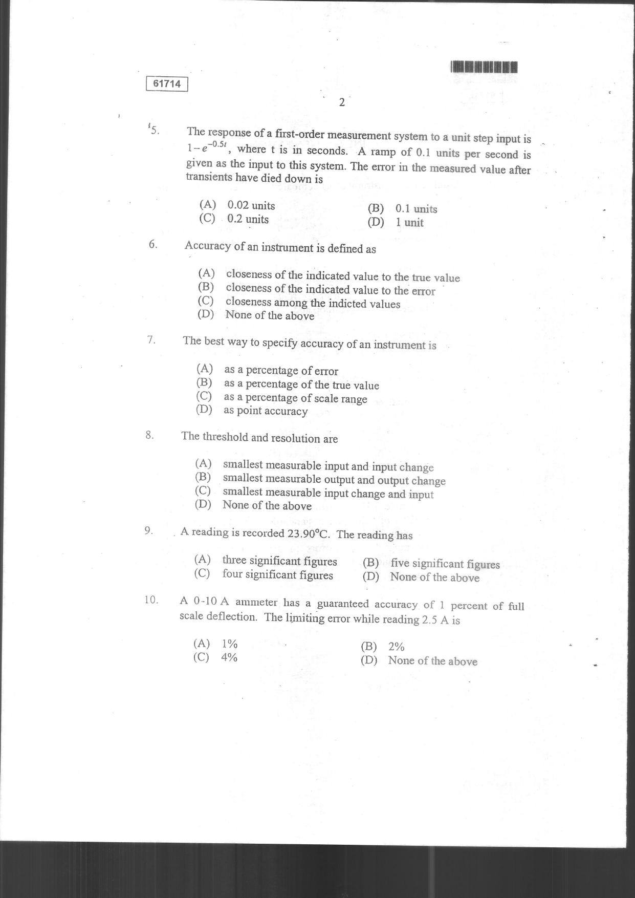CUSAT CAT 2014 Instrumentation Question Paper - Page 4