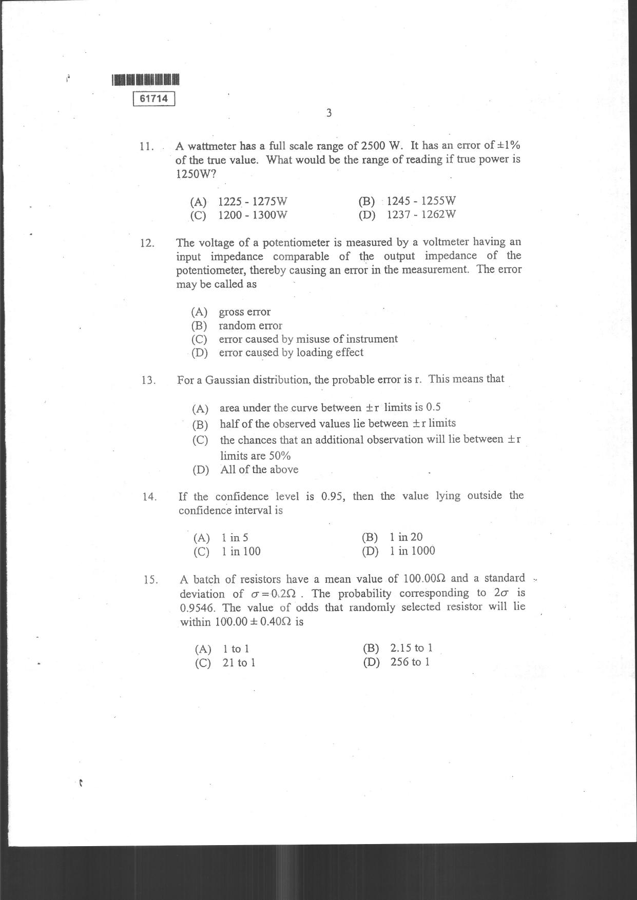 CUSAT CAT 2014 Instrumentation Question Paper - Page 5