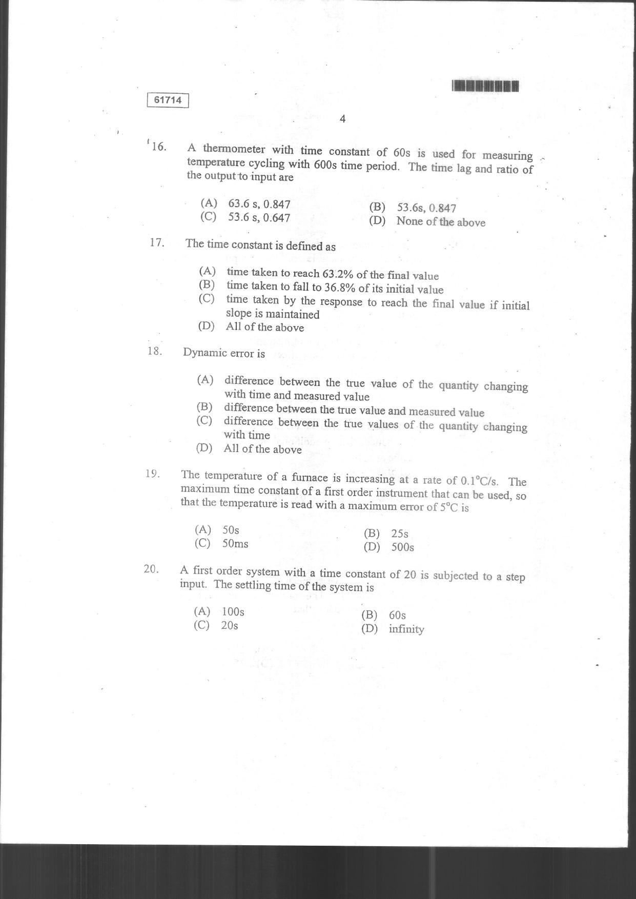 CUSAT CAT 2014 Instrumentation Question Paper - Page 6