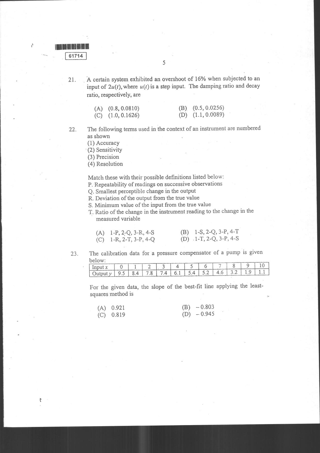 CUSAT CAT 2014 Instrumentation Question Paper - Page 7
