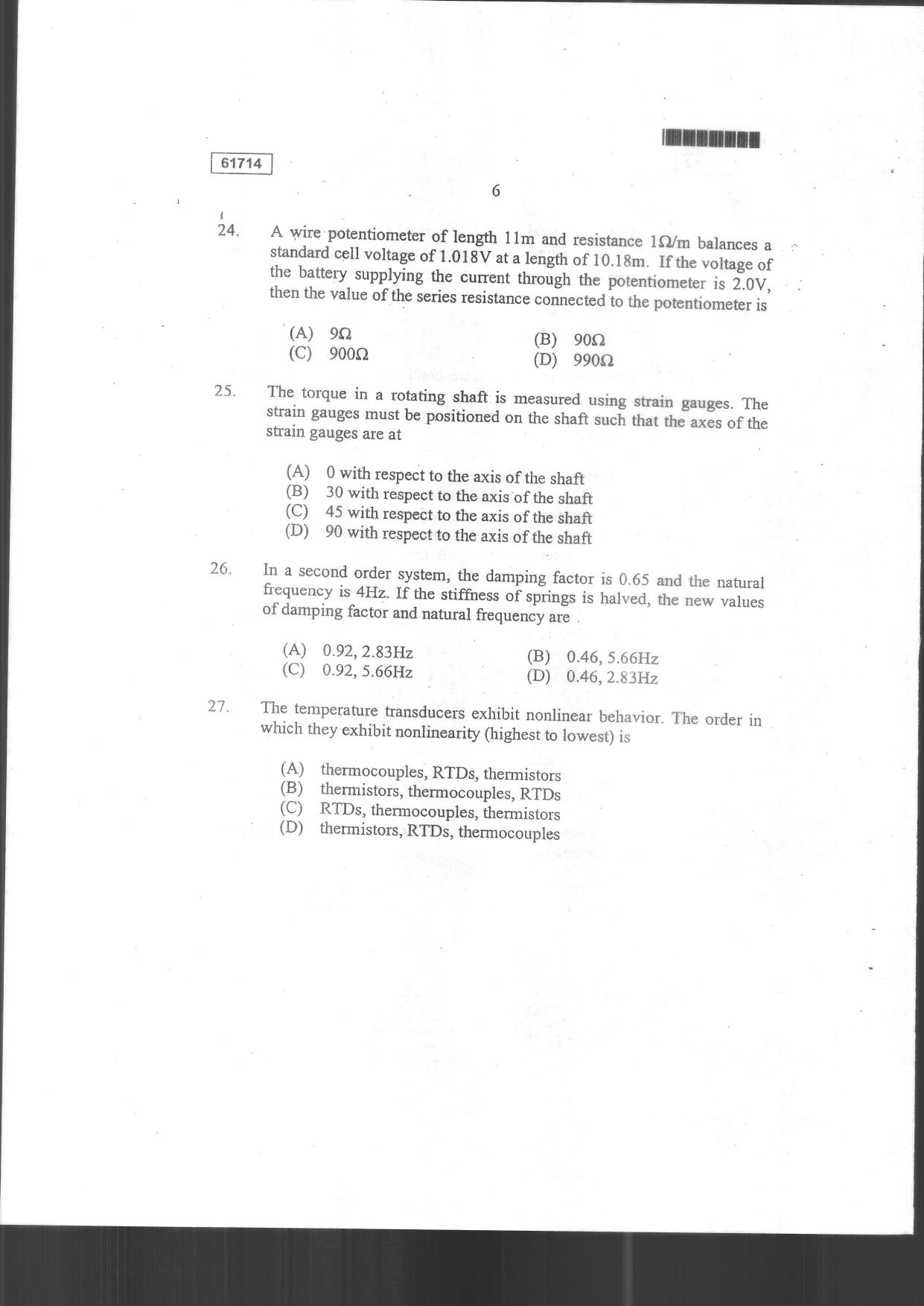 CUSAT CAT 2014 Instrumentation Question Paper - Page 8