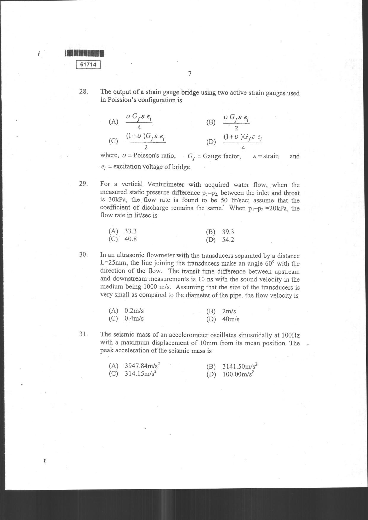 CUSAT CAT 2014 Instrumentation Question Paper - Page 9