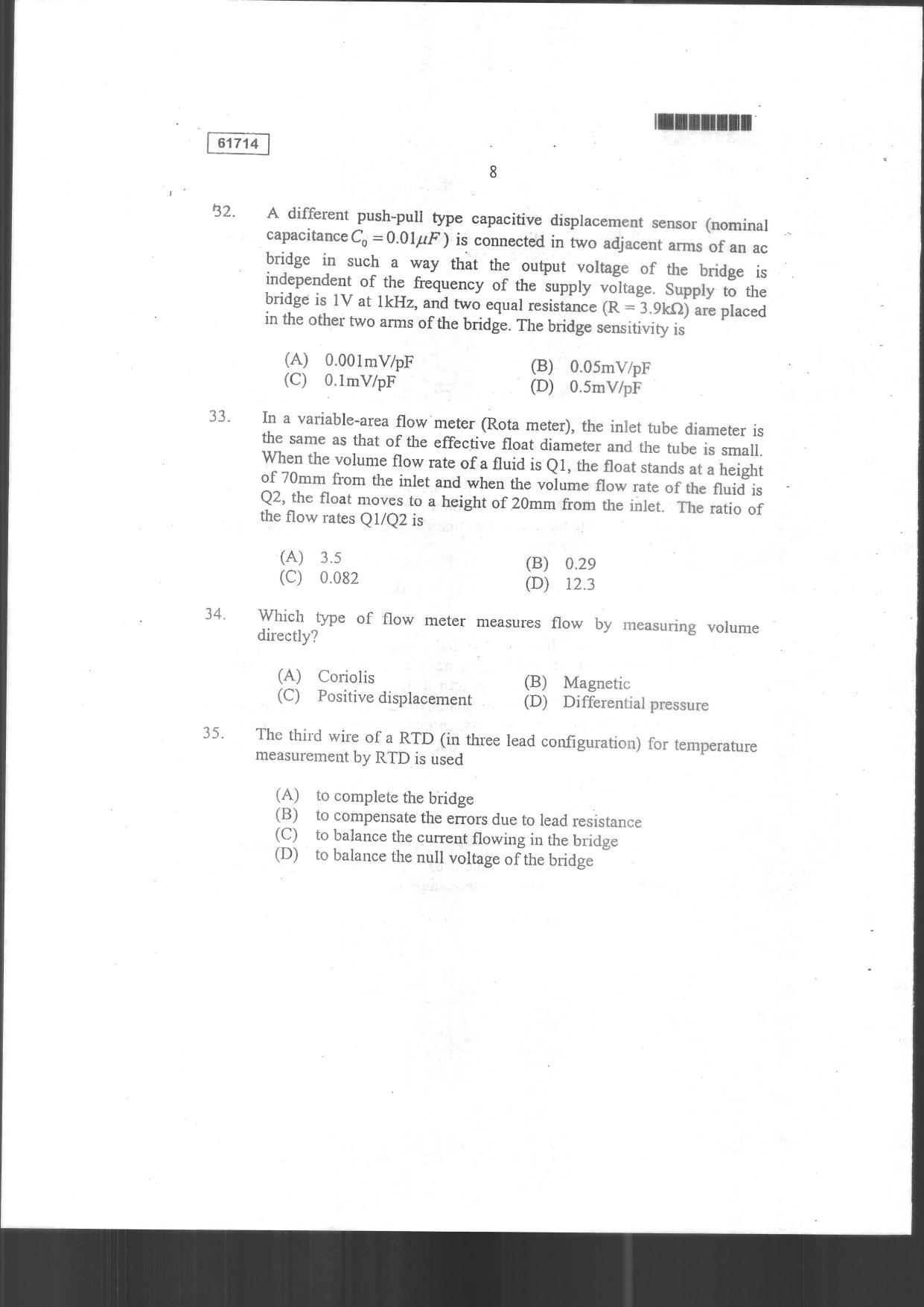 CUSAT CAT 2014 Instrumentation Question Paper - Page 10