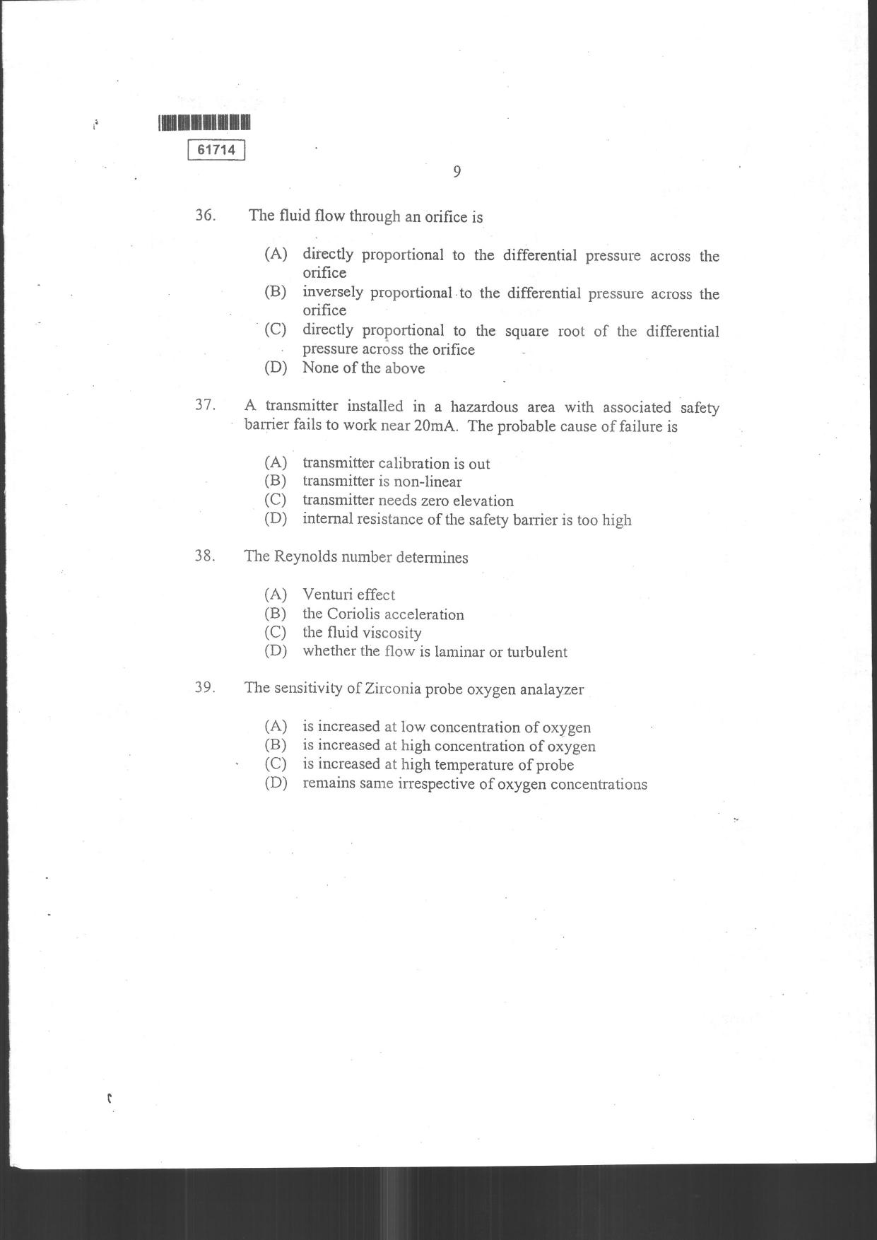 CUSAT CAT 2014 Instrumentation Question Paper - Page 11